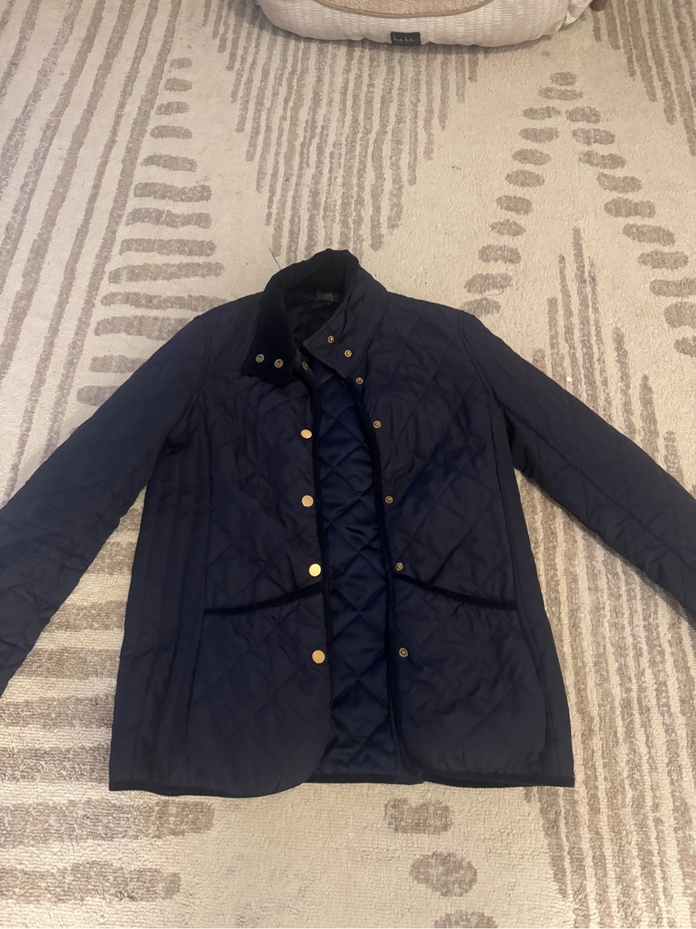 Market & Spruce Quilted Navy Puffer Jacket with Gold Buttons